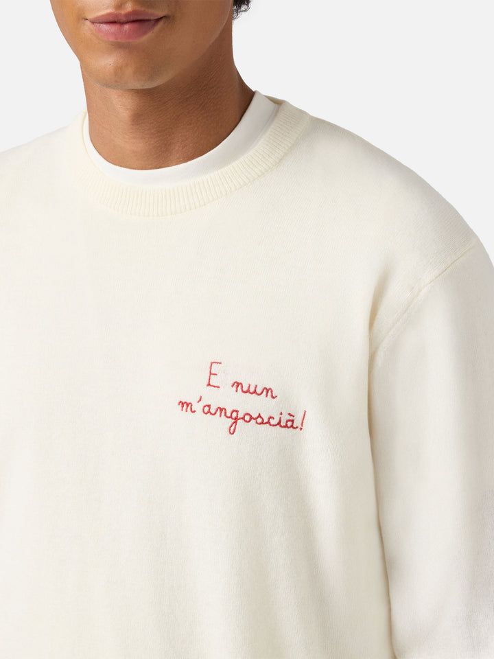 Crewneck sweater Heron Light with E nun m'angoscià embroidery | VACANZE DI NATALE SPECIAL EDITION