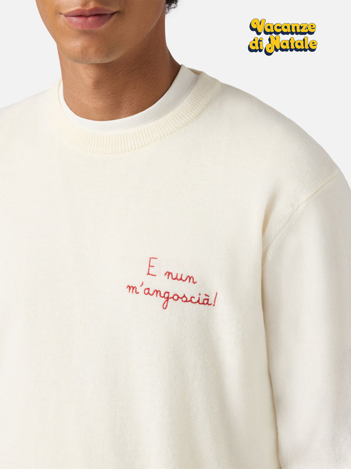 Crewneck sweater Heron Light with E nun m'angoscià embroidery | VACANZE DI NATALE SPECIAL EDITION