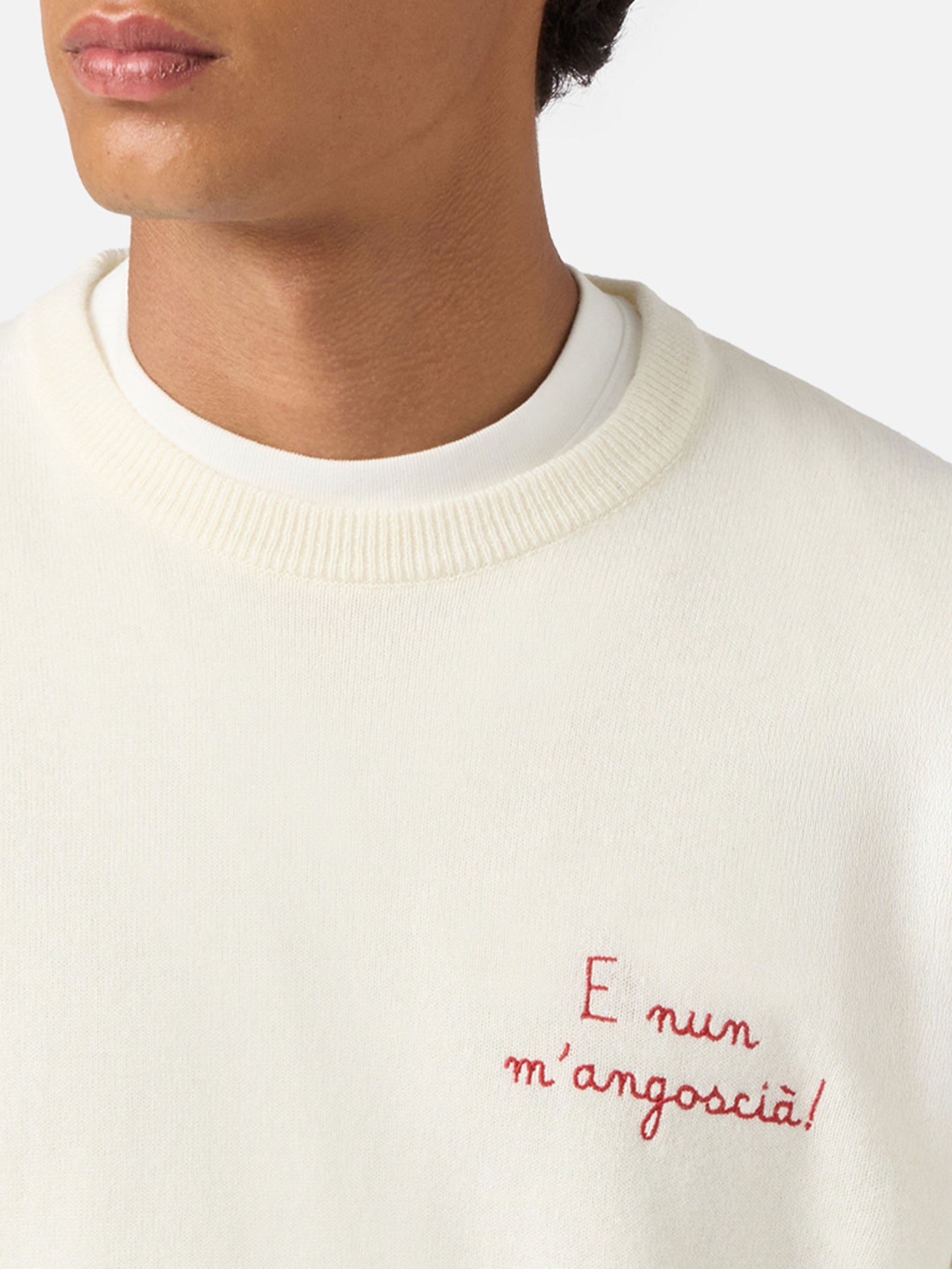 Crewneck Heron Light with E nun m'angoscià embroidery | VACANZE DI NATALE SPECIAL EDITION