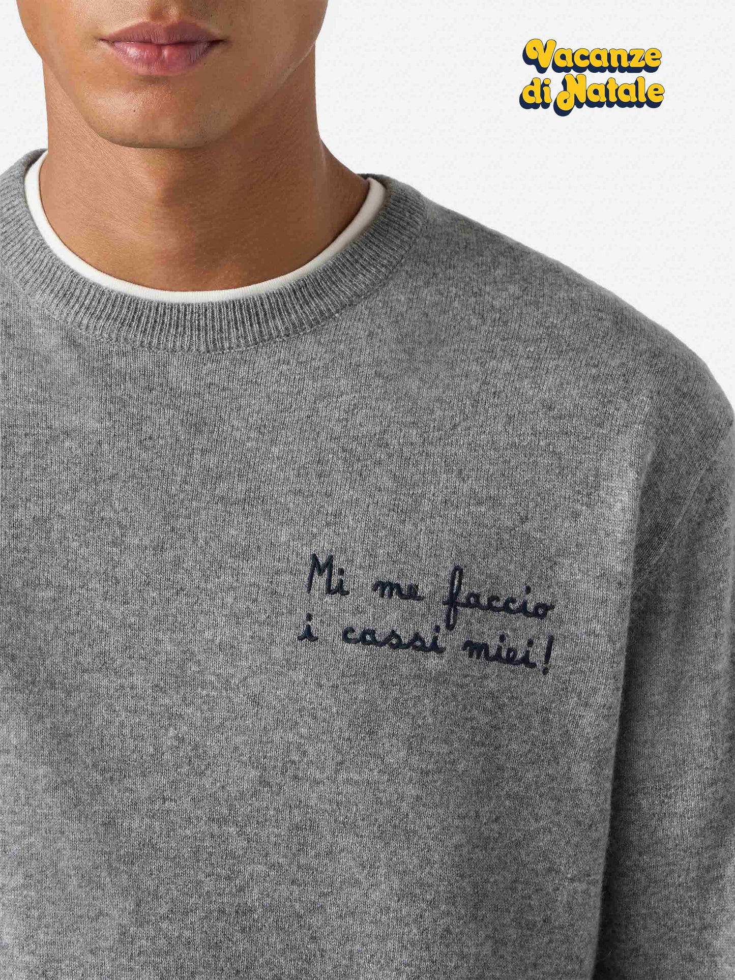 Crewneck sweater Heron Light with Mi me faccio i cassi miei! embroidery | VACANZE DI NATALE SPECIAL EDITION