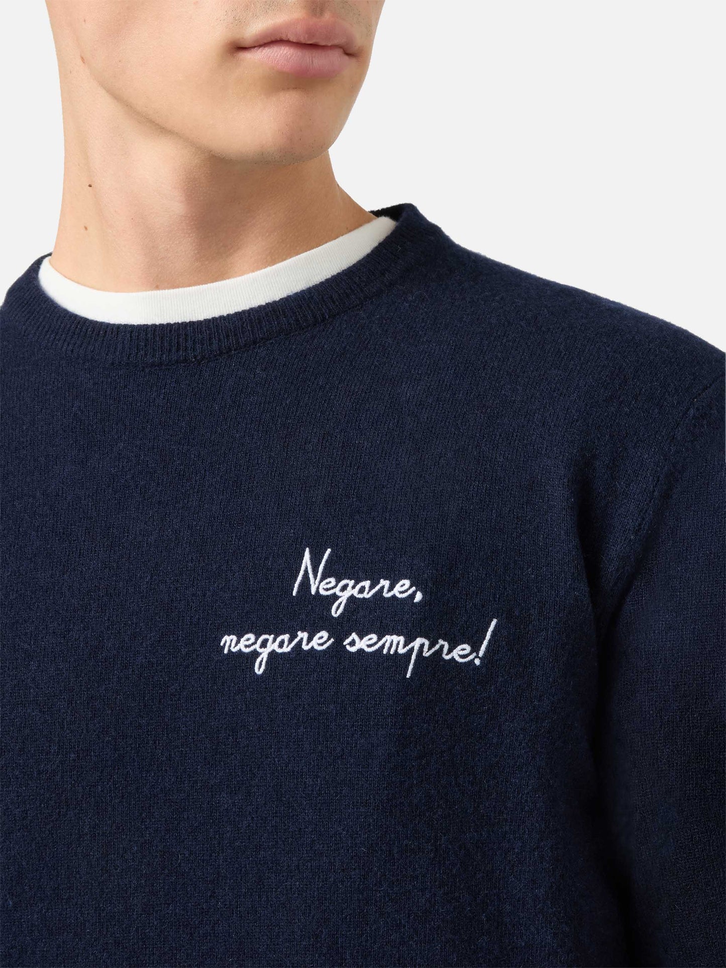 Crewneck sweater Heron Light with Negare, negare sempre! embroidery | VACANZE DI NATALE SPECIAL EDITION