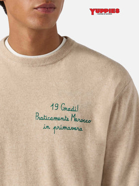 Crewneck sweater Heron Light with 19 gradi. Praticamente Marocco in primavera! embroidery | YUPPIES SPECIAL EDITION