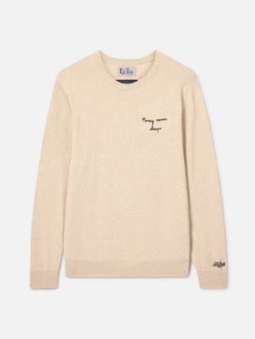 Heron Light Rundhals-Strick in Beige mit Wall Street Money Sleep-Stickerei 