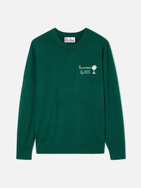 Green Heron jersey de cuello redondo en mezcla ligera de lana y cachemira con bordado Business Glass 
