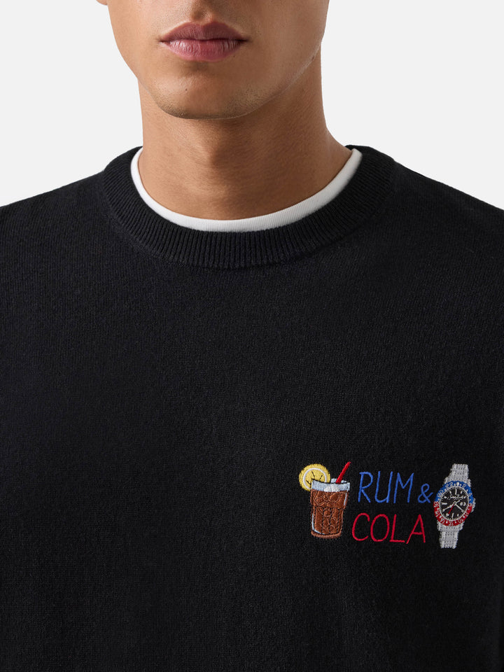 Black Heron Light wool and cashmere blend crewneck with Rum & Cola embroidery