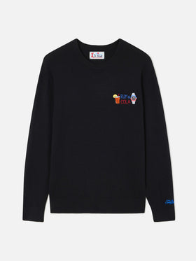 Black Heron Light wool and cashmere blend crewneck with Rum & Cola embroidery