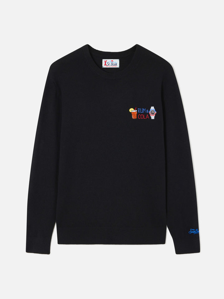 Black Heron Light wool and cashmere blend crewneck with Rum & Cola embroidery