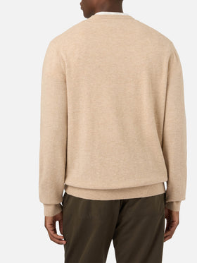 Jersey de cuello redondo Beige Heron en mezcla ligera de lana y cachemira con bordado Baileys | Special edition 