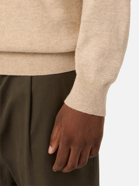Jersey de cuello redondo Beige Heron en mezcla ligera de lana y cachemira con bordado Baileys | Special edition 