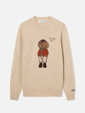 Crewneck aus Grey Heron Donegal-Strick mit Pudel-Patch 
