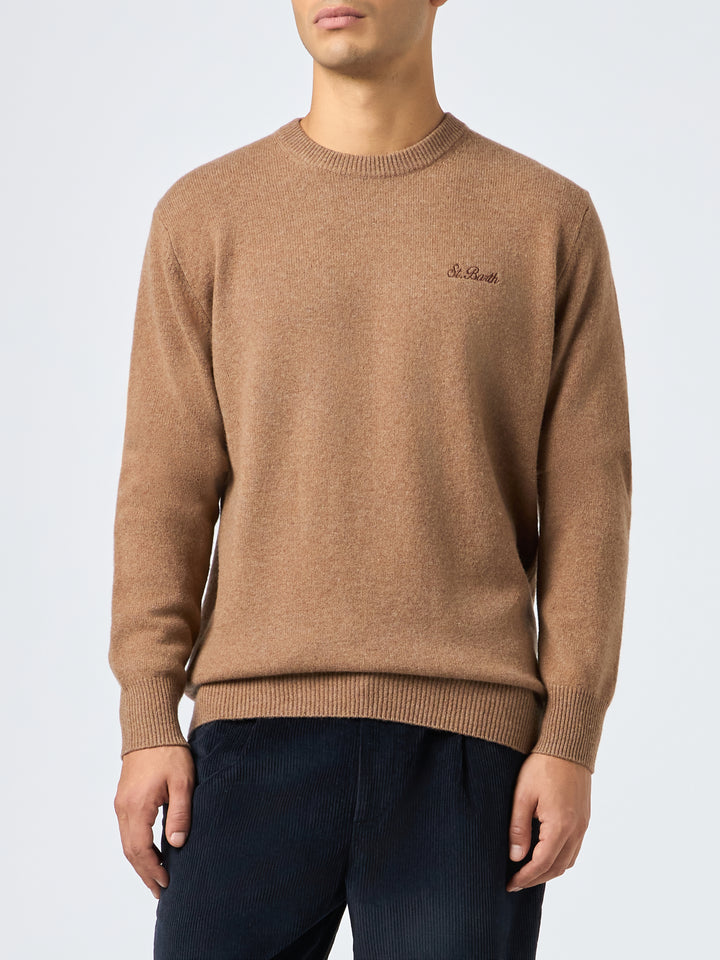Man crewneck camel sweater with St. Barth embroidery - MC2 Saint Barth