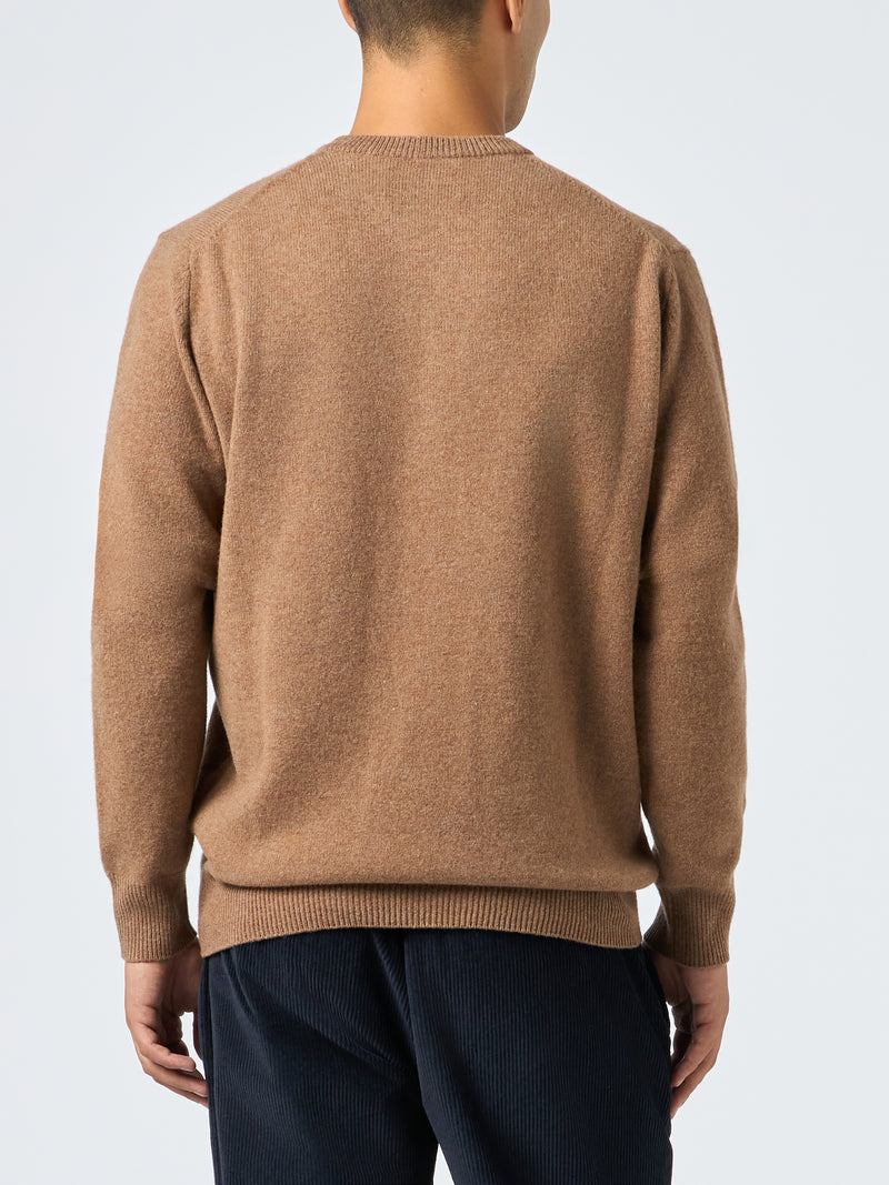 Man crewneck camel sweater with St. Barth embroidery