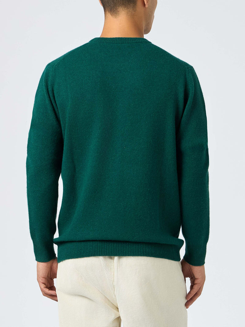 Man crewneck green sweater with St. Barth embroidery