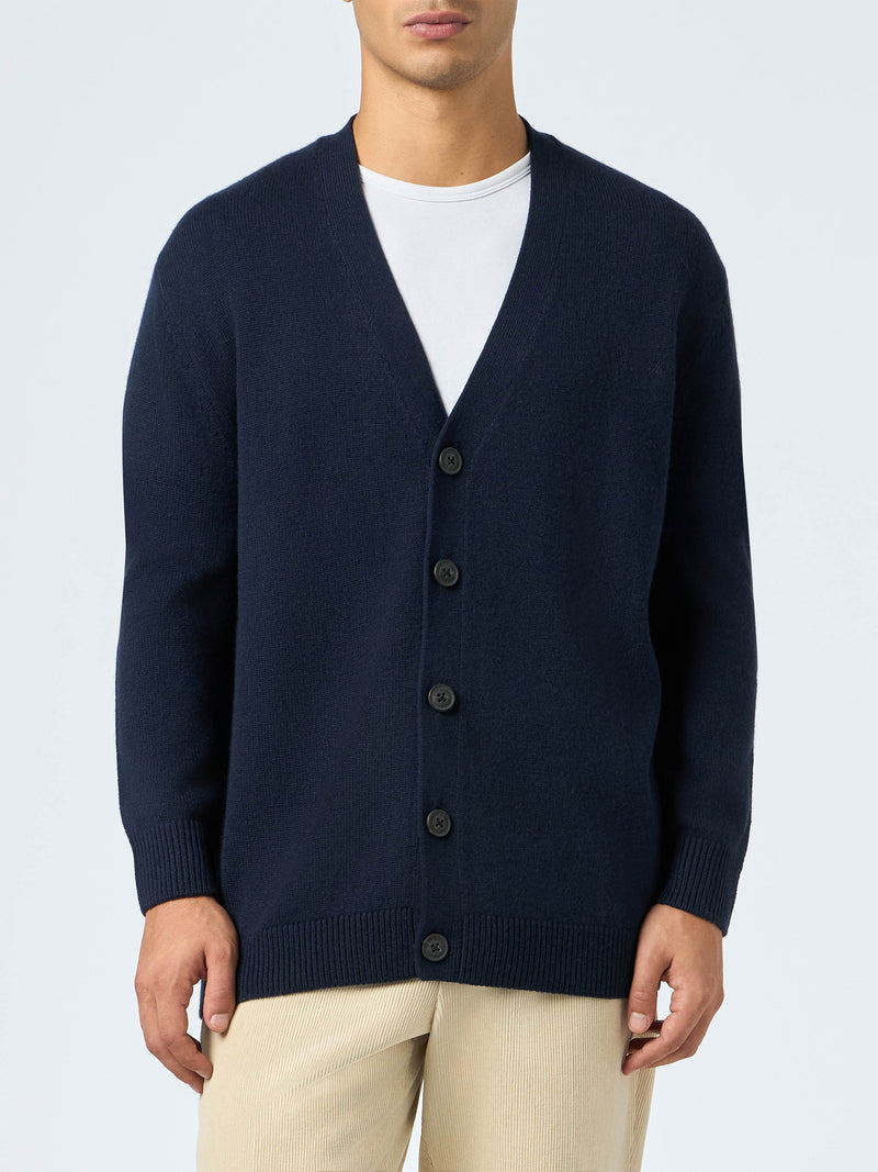 Maglione cardigan blu navy in misto cashmere da uomo Herrison