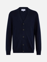 Maglione cardigan blu navy in misto cashmere da uomo Herrison