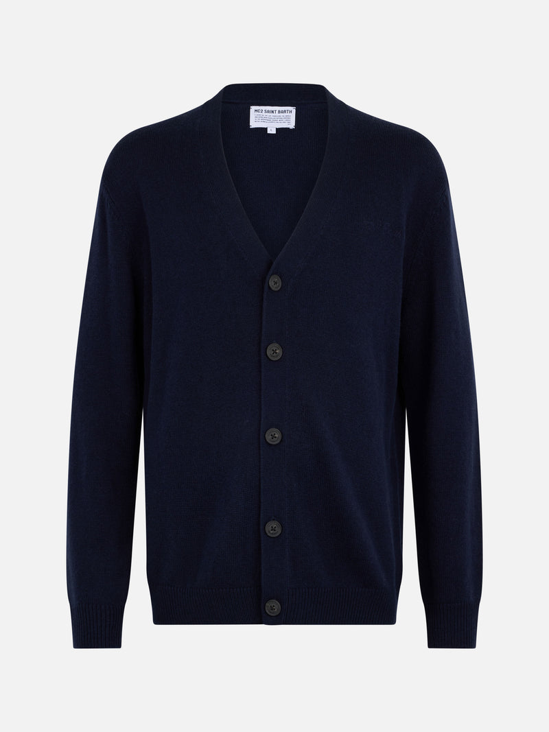 Maglione cardigan blu navy in misto cashmere da uomo Herrison