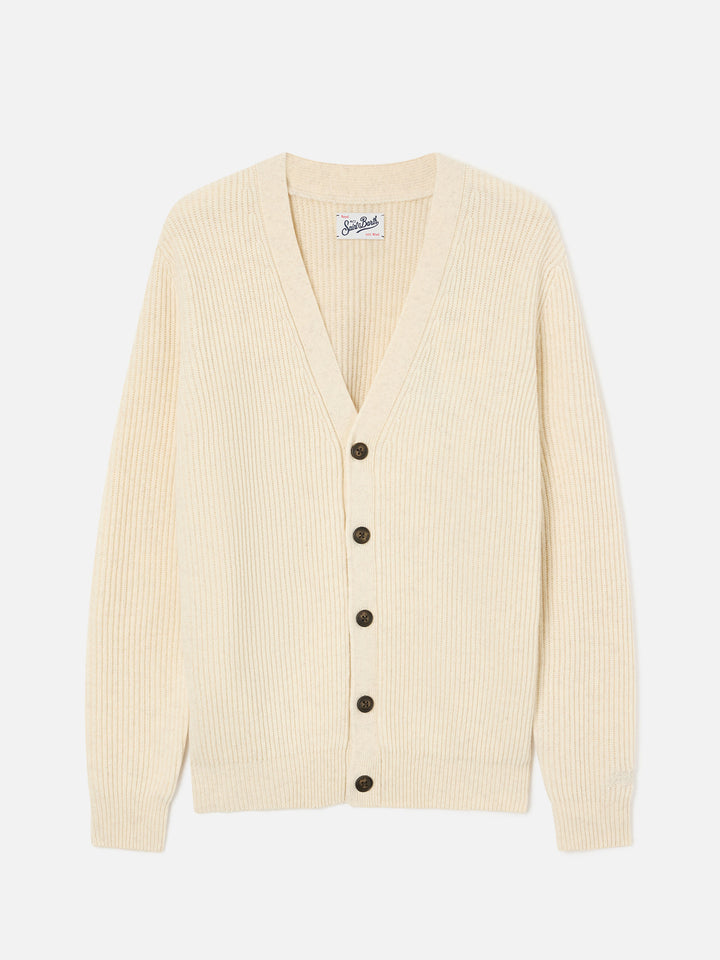 Cardigan Herrison beige in lana a costine