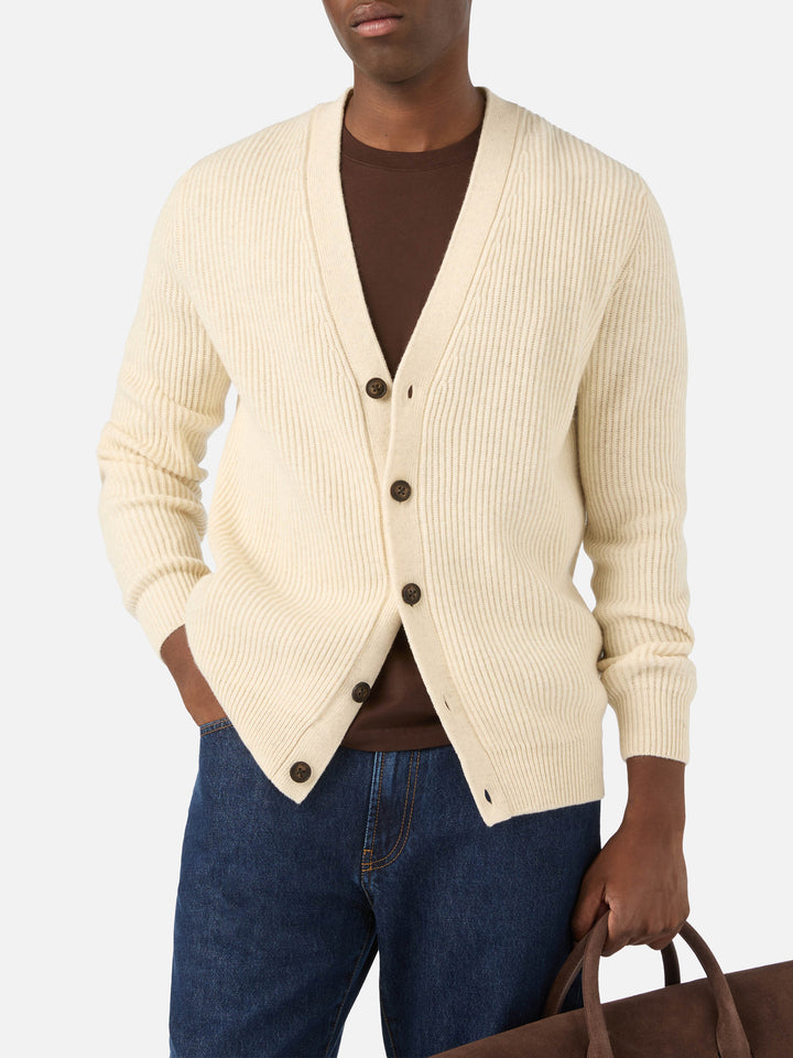 Cardigan Herrison beige in lana a costine