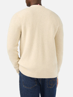 Cardigan Herrison beige in lana a costine