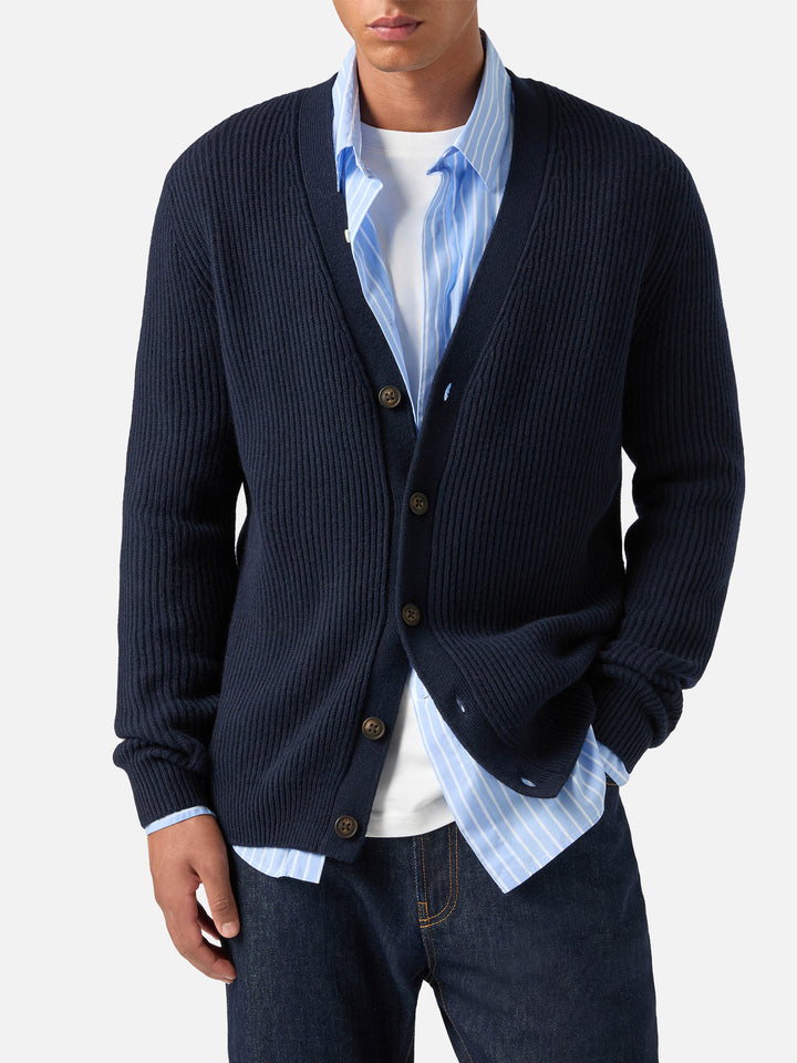 Cardigan Herrison en laine côtelée Navy blue 