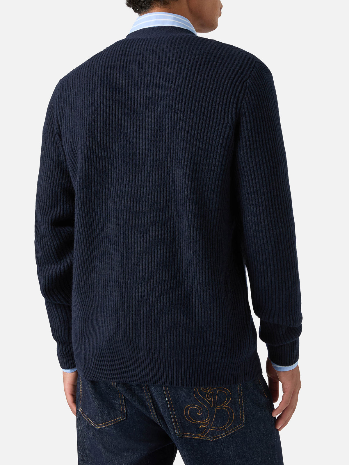 Cardigan Herrison blu navy in lana a costine