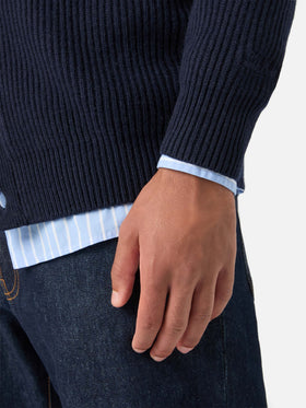 Cardigan Herrison blu navy in lana a costine