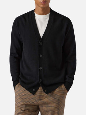 Herrison pure-wool cardigan in black with English rib knit