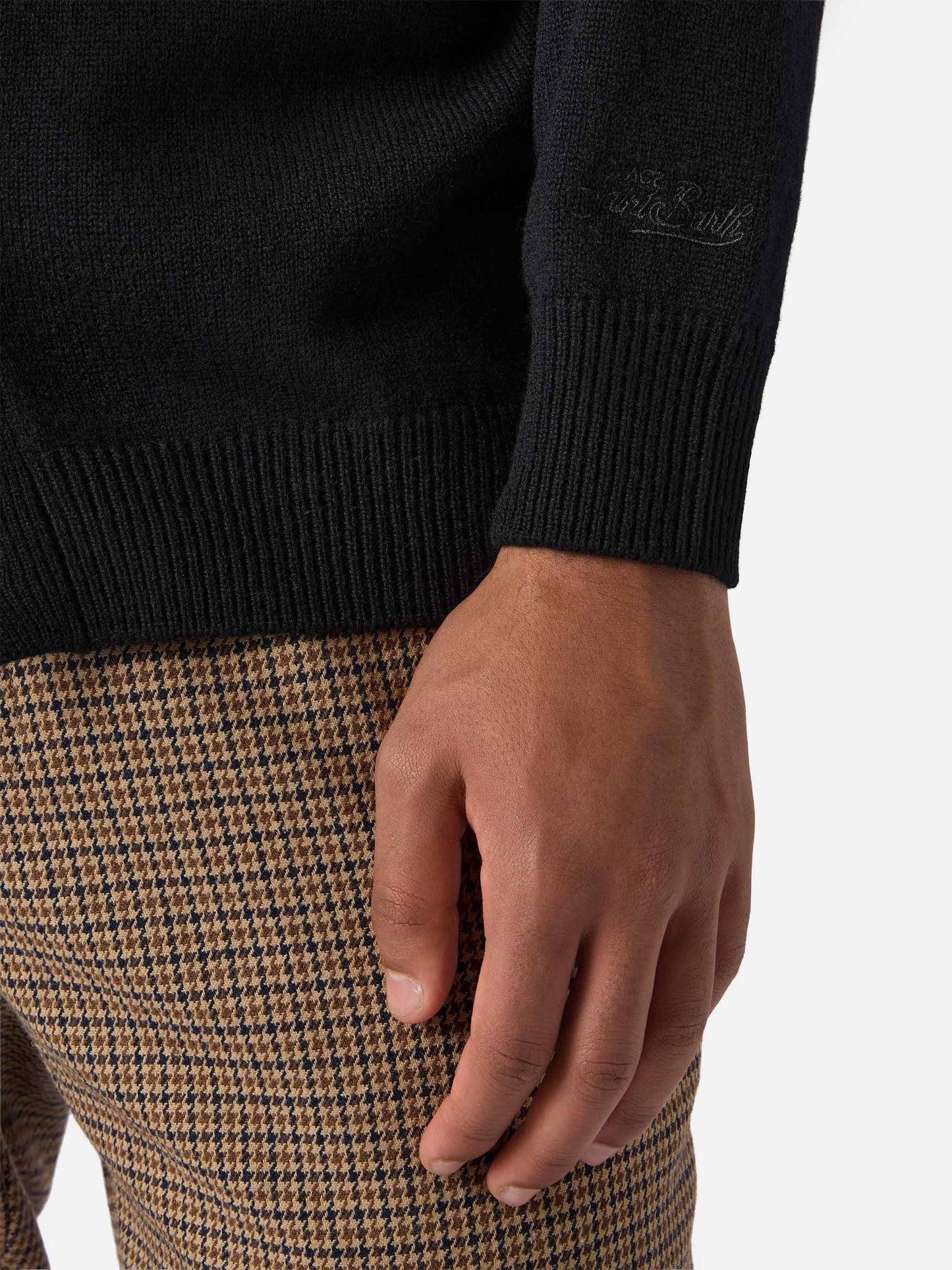 Herrison pure-wool cardigan in black with English rib knit