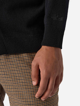 Herrison pure-wool cardigan in black with English rib knit