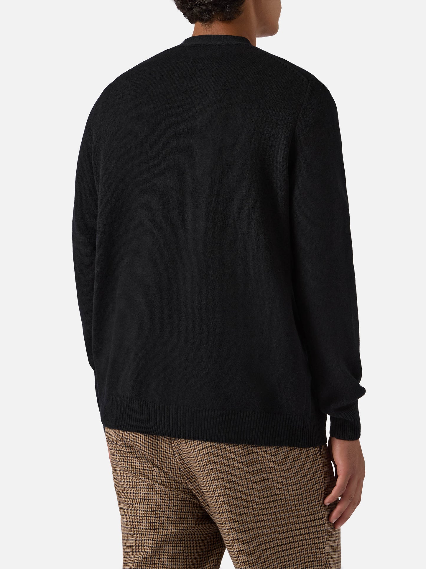 Herrison pure-wool cardigan in black with English rib knit