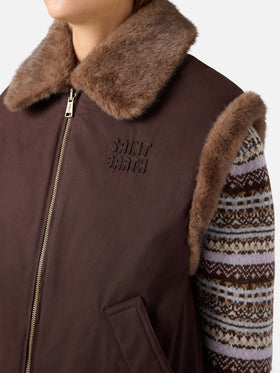 Chaleco reversible encerado Hesketh marrón oscuro con pelo sintético 