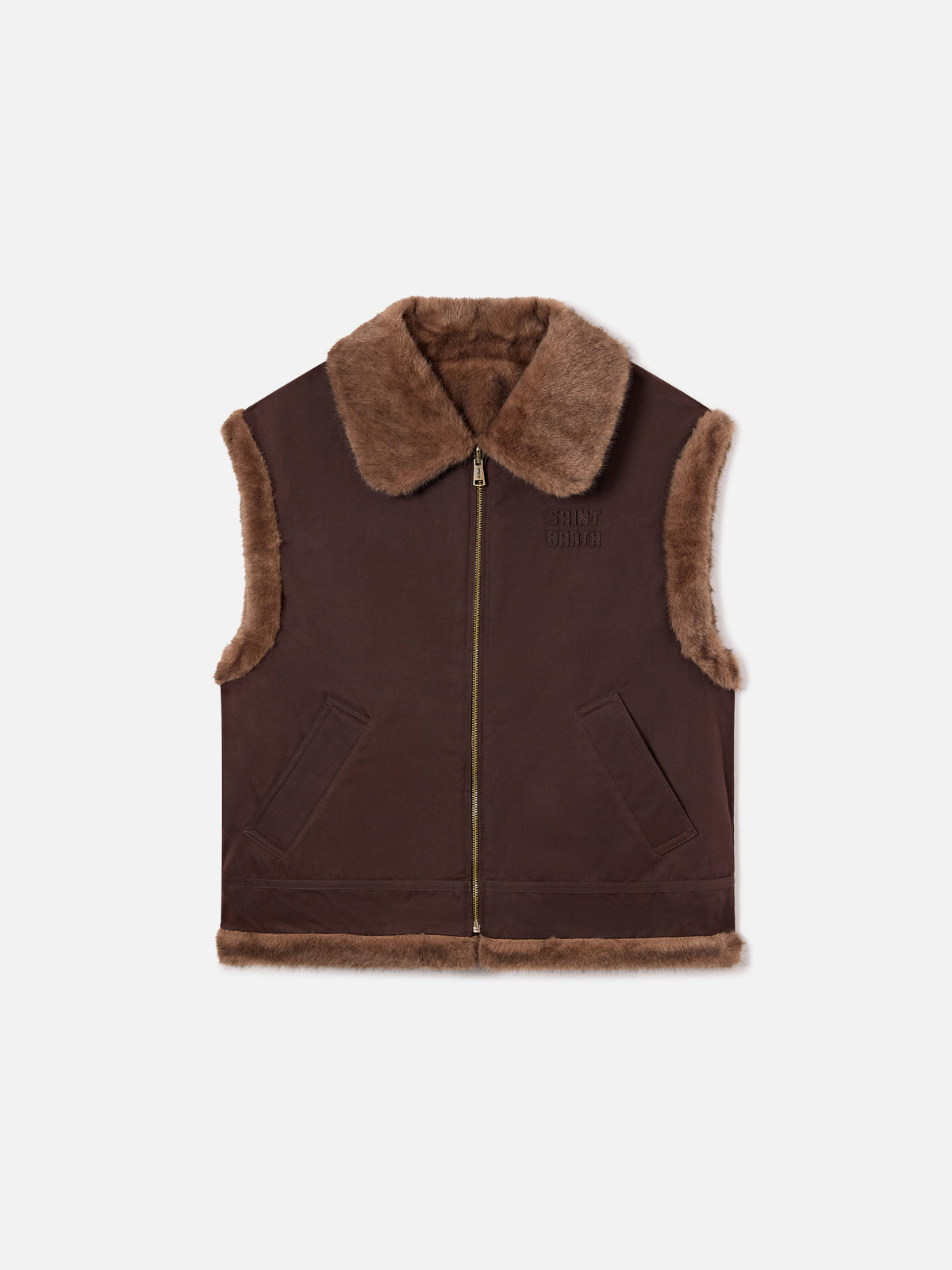 Chaleco reversible encerado Hesketh marrón oscuro con pelo sintético 