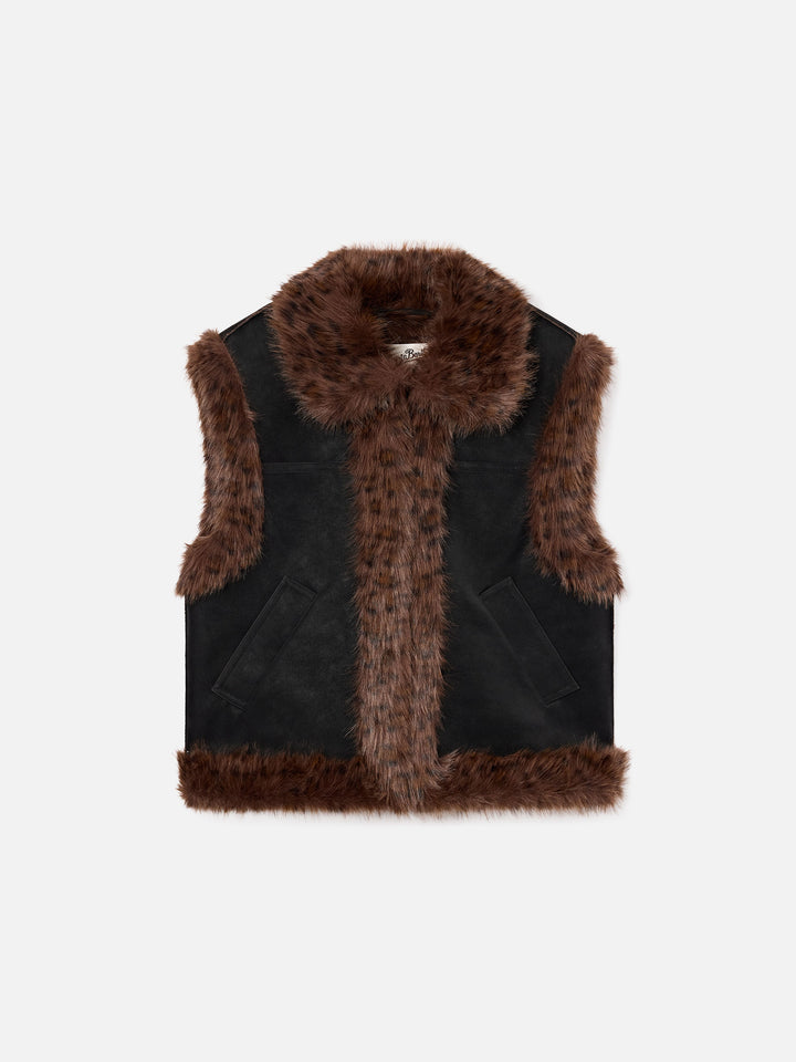 Chaleco Black Hesketh de piel sintética con pelo sintético de leopardo 