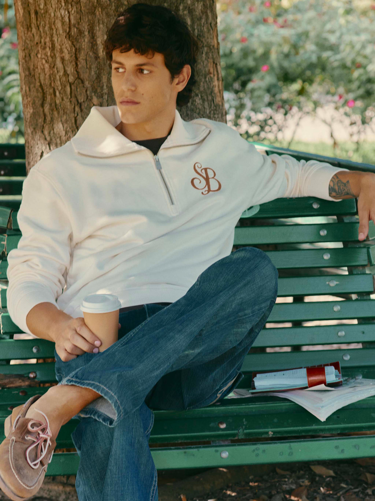 Cream Huntley cotton sweatshirt with SB Legacy monogram