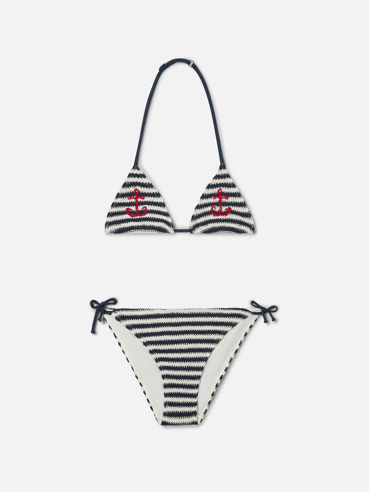 Holly crochet striped bikini with nautical embroidery