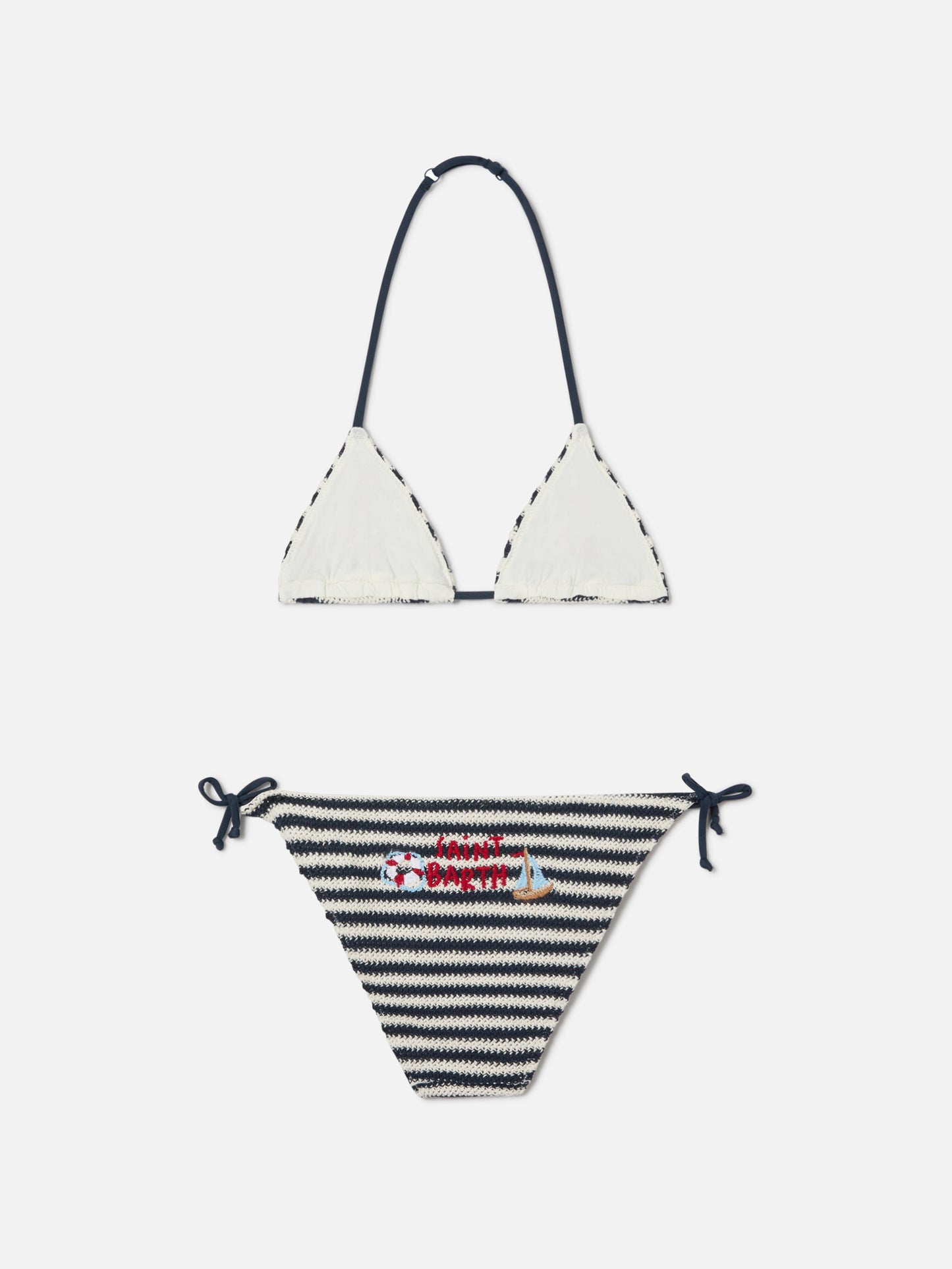 Holly crochet striped bikini with nautical embroidery