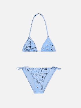 Bikini de triángulo Holly con estampado bandana azul claro 