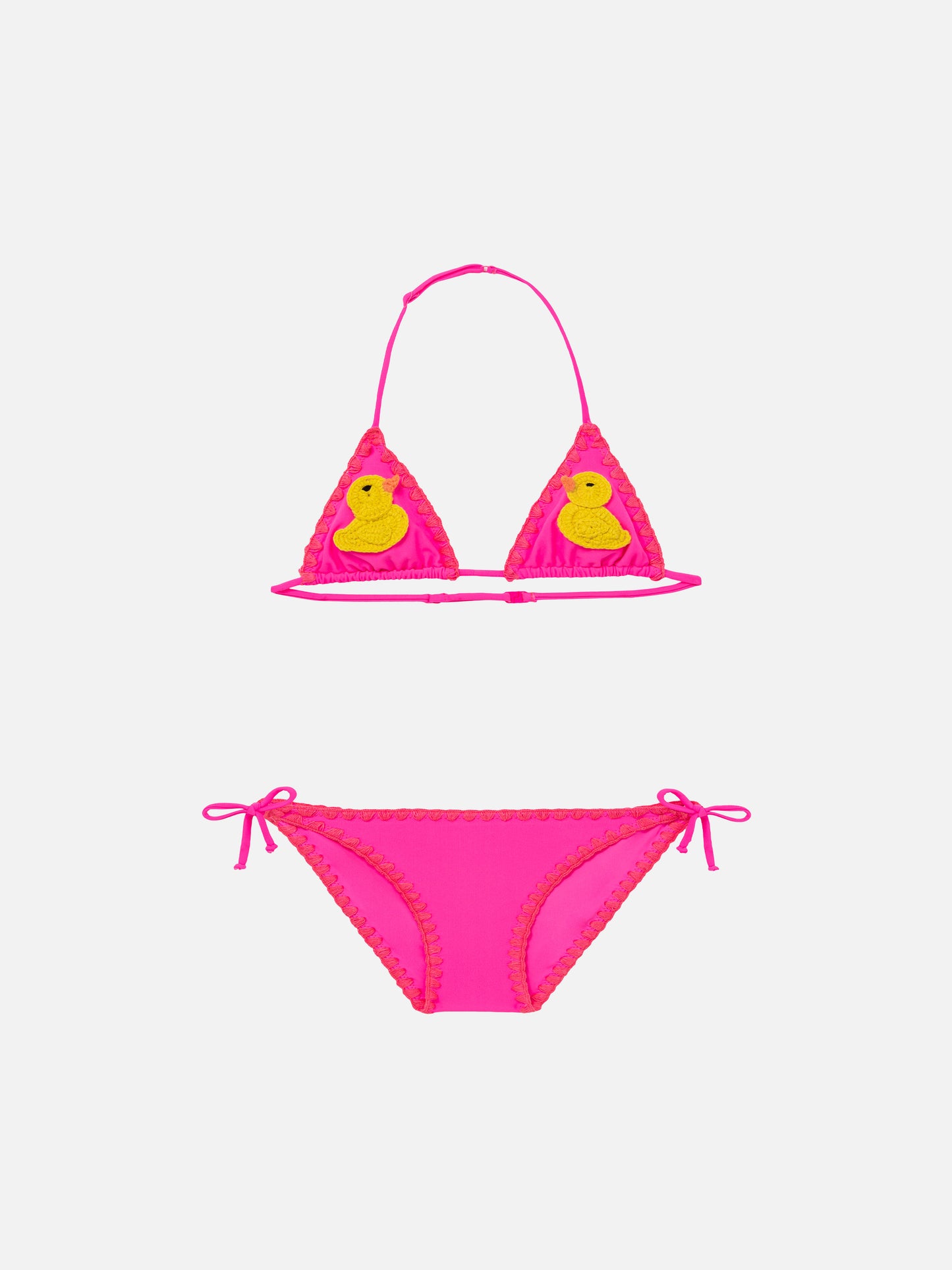 Mädchen-Triangel-Bikini mit Enten-Häkelaufnäher