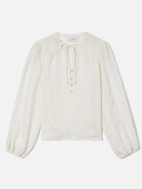 Beige ramie Harper blouse with embroidered motif