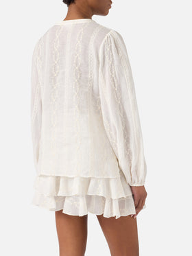 Beige ramie Harper blouse with embroidered motif