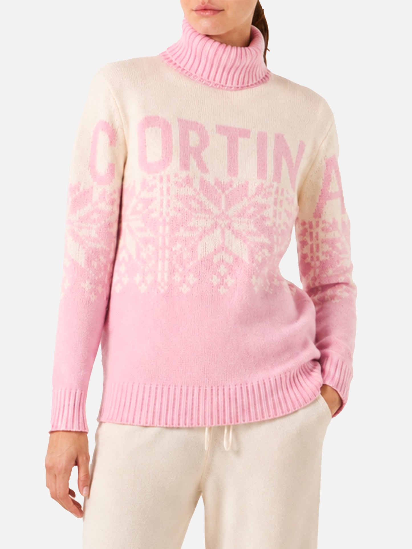New Hut turtleneck sweater with Nordic pattern and Cortina print