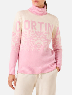 New Hut turtleneck sweater with Nordic pattern and Cortina print