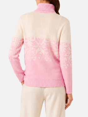 New Hut turtleneck sweater with Nordic pattern and Cortina print