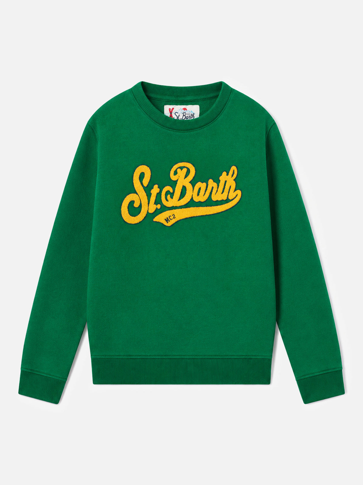 Sweat-shirt garçon vert avec logo en éponge 