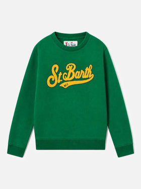 Sweat-shirt garçon vert avec logo en éponge 