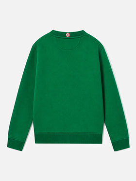 Sweat-shirt garçon vert avec logo en éponge 