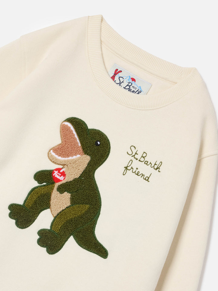 Cremefarbenes Hutton Sweatshirt aus Baumwollmischung mit Dinosaurier-Sponge-Patch | Special edition 