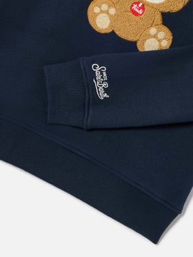 Marineblaues blue Hutton Sweatshirt aus Baumwollmischung mit Teddybär-Schwamm-Patch | Special edition 