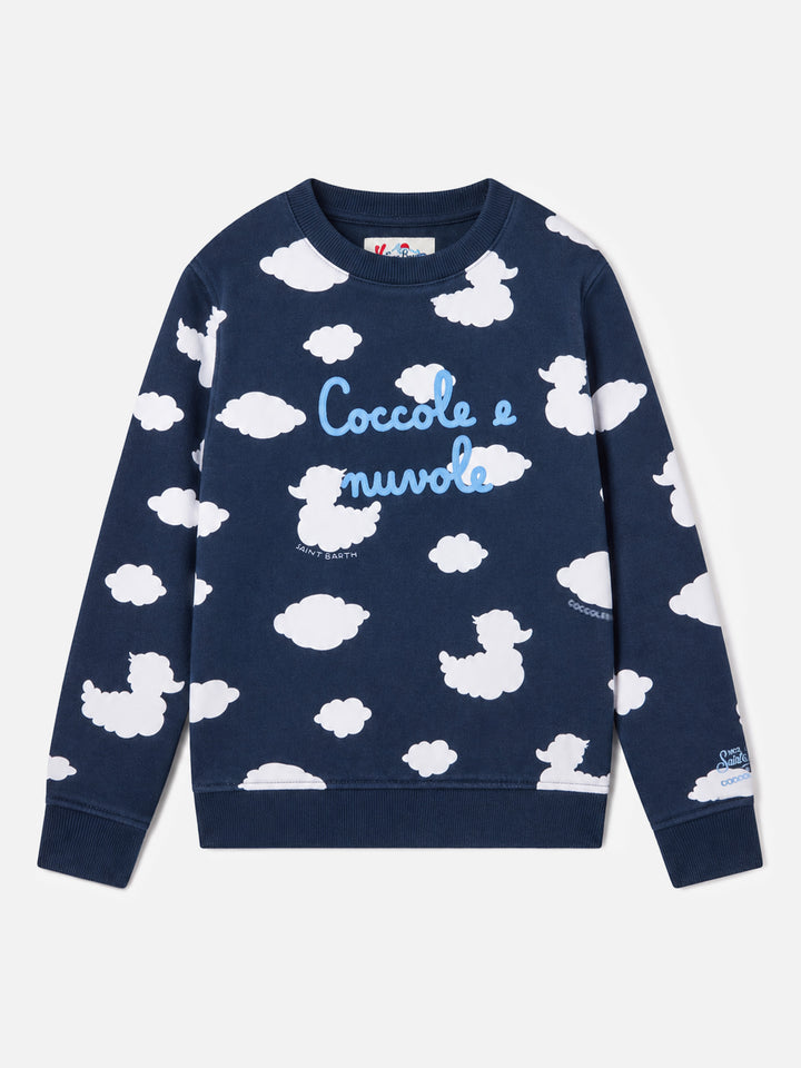 Sudadera azul de cuello redondo para niño con bordado Coccole e nuvole | COCCOLEBIMBI SPECIAL EDITION 