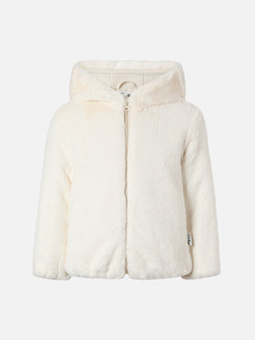 Faux-fur jacket with hood, ears and Trudi charm